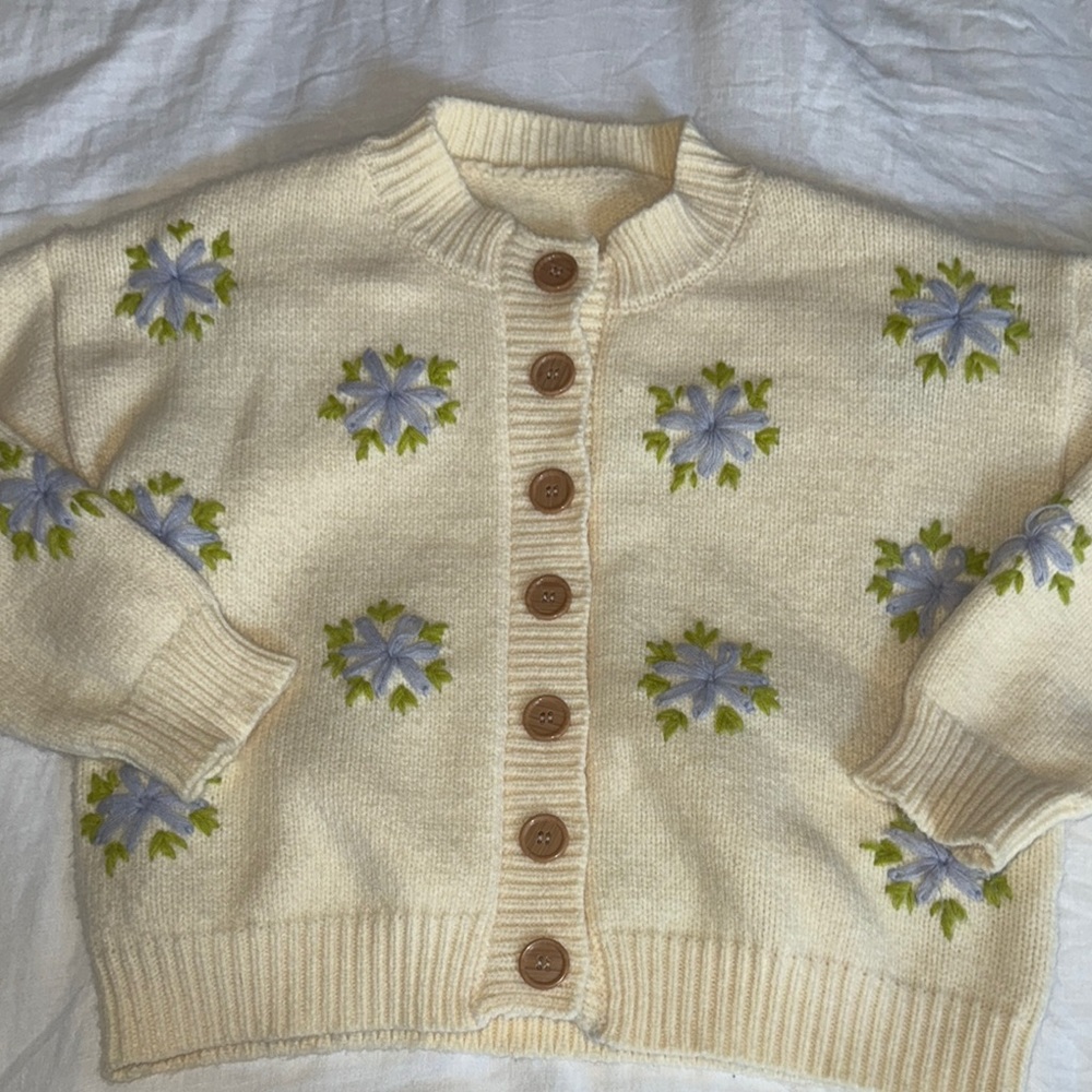 Cream Floral Knit Sweater